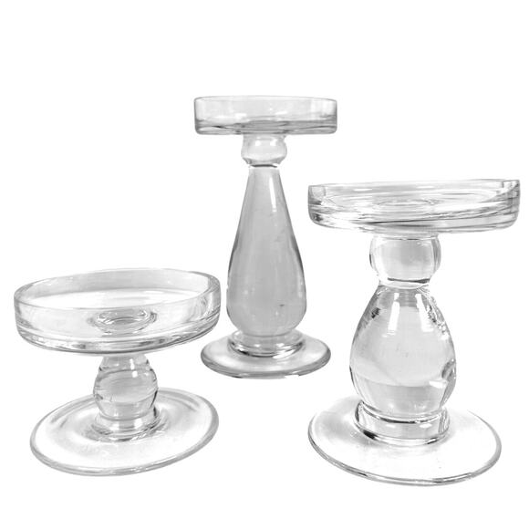Krosno Poland Trio of Heavy Crystal Pillar Candlestick Holders!